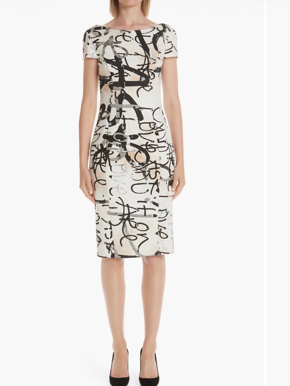 MaxMara White Graphic Print Midi Dress
